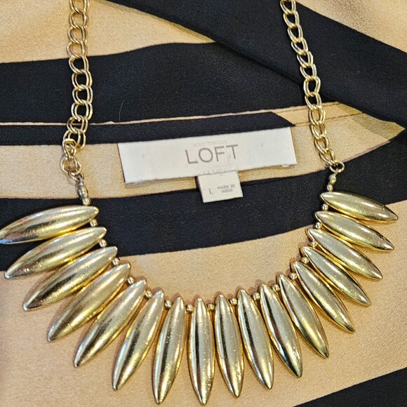 THE LOFT - striped tan/black lightweight 3/4 sleeve blouse - Picture 10 of 10